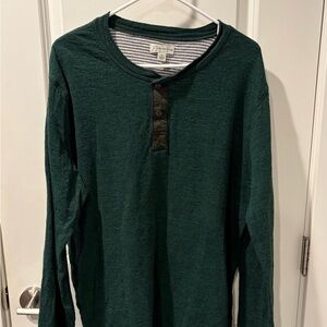 J. Crew Men's Long Sleeve Henley in Forest Green with Dark Brown Placket